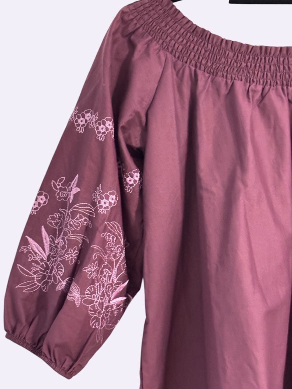 Serra Burgundy Off Shoulder Embroidered Peasant Blouse Cotton Size L Boho - Picture 3 of 8